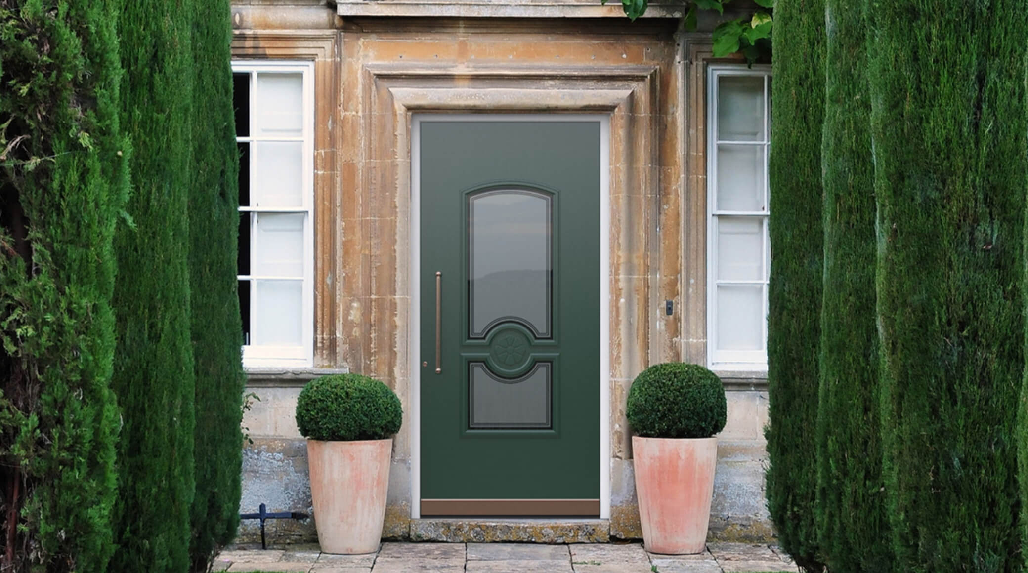 Rusticidad puerta clásica verde